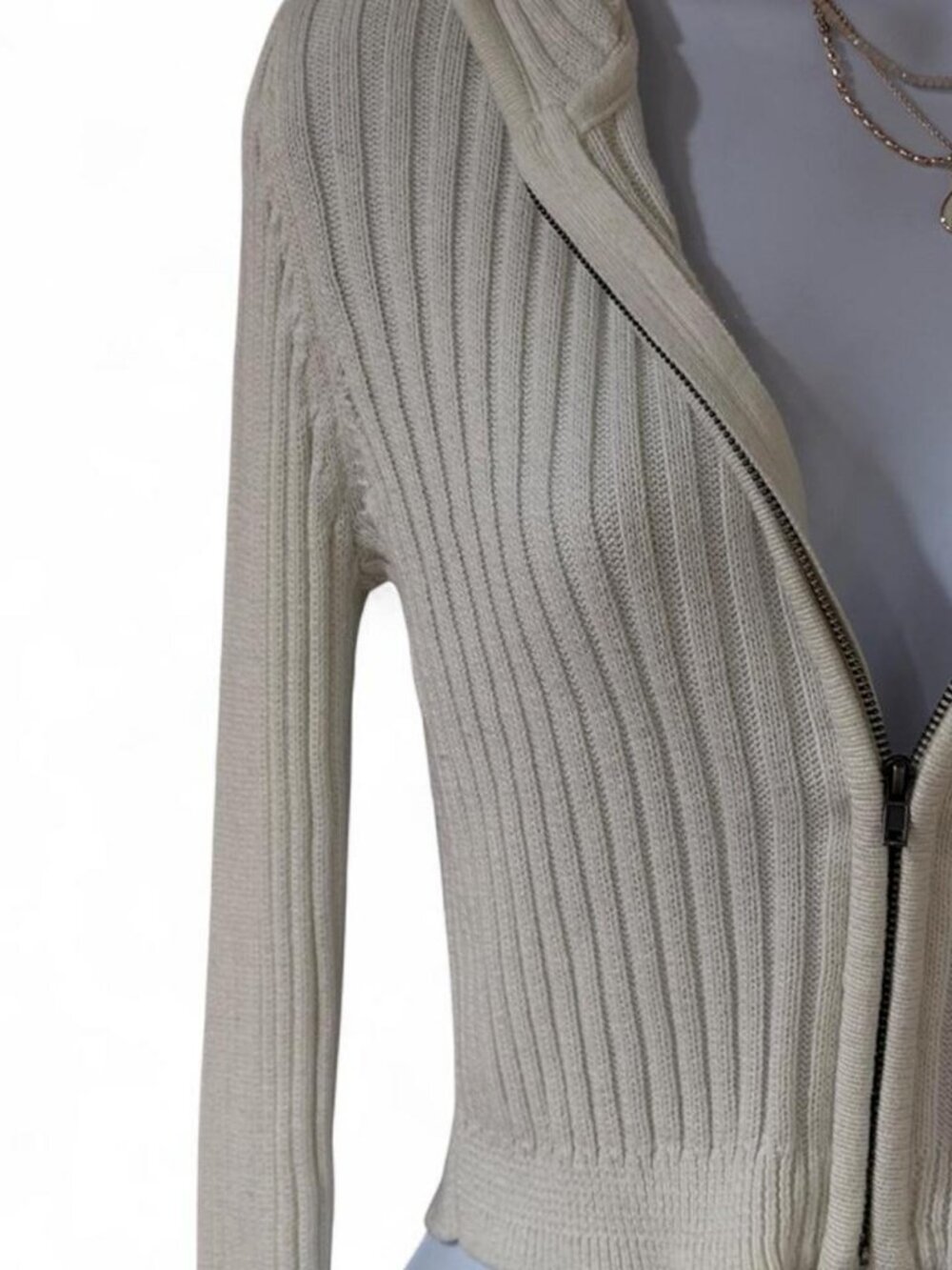 Aeropostale Cream Ribbed Knit Zip Hoodie - Picture 4 of 8
